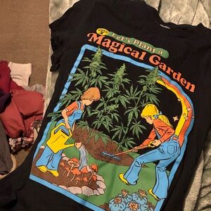 Black Graphic Tee with Colorful Garden Design